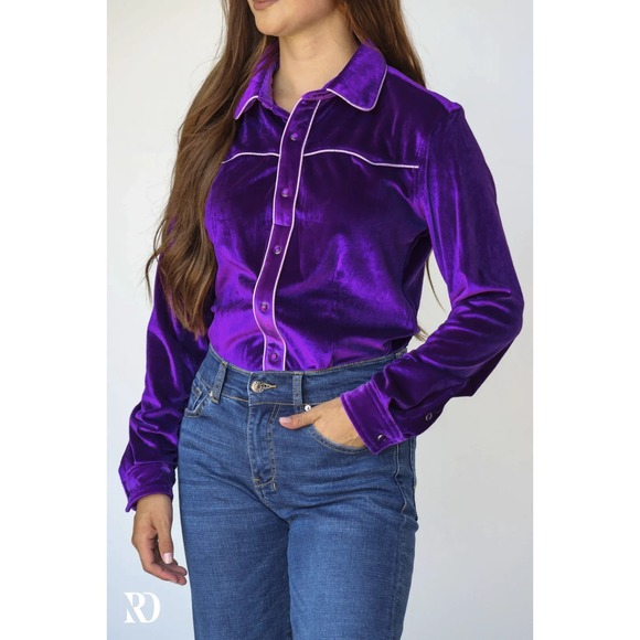 Ranch Dressn Tops - Ranch Dressn Velvet Western Shirt Purple Pearl Snap Rodeo Country Cowgirl XL